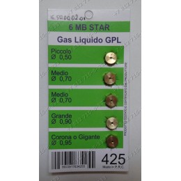 Комплект жиклеров на баллонный (сжиженный) газ - резьбы М6 шаг 0,75 - Ø-0.50мм; Ø-0.70мм; Ø-0.70мм; Ø-0.90мм; Ø-0.95мм) для газовой плиты