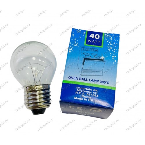 Лампочка духового шкафа 40W 300C цоколь E27 - WP004 - длина 71 мм - для плиты универсальная