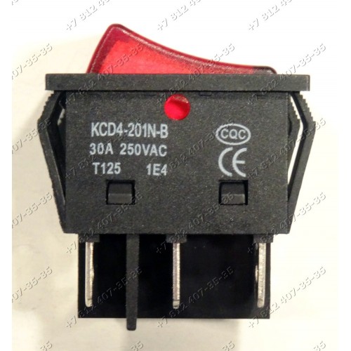 Клавиша включения - широкая 2 положения 6 контактов KCD4-201N-B 30A